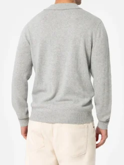 Pullover Covent aus graumeliertem Kaschmir-Mix mit Polokragen für Herren