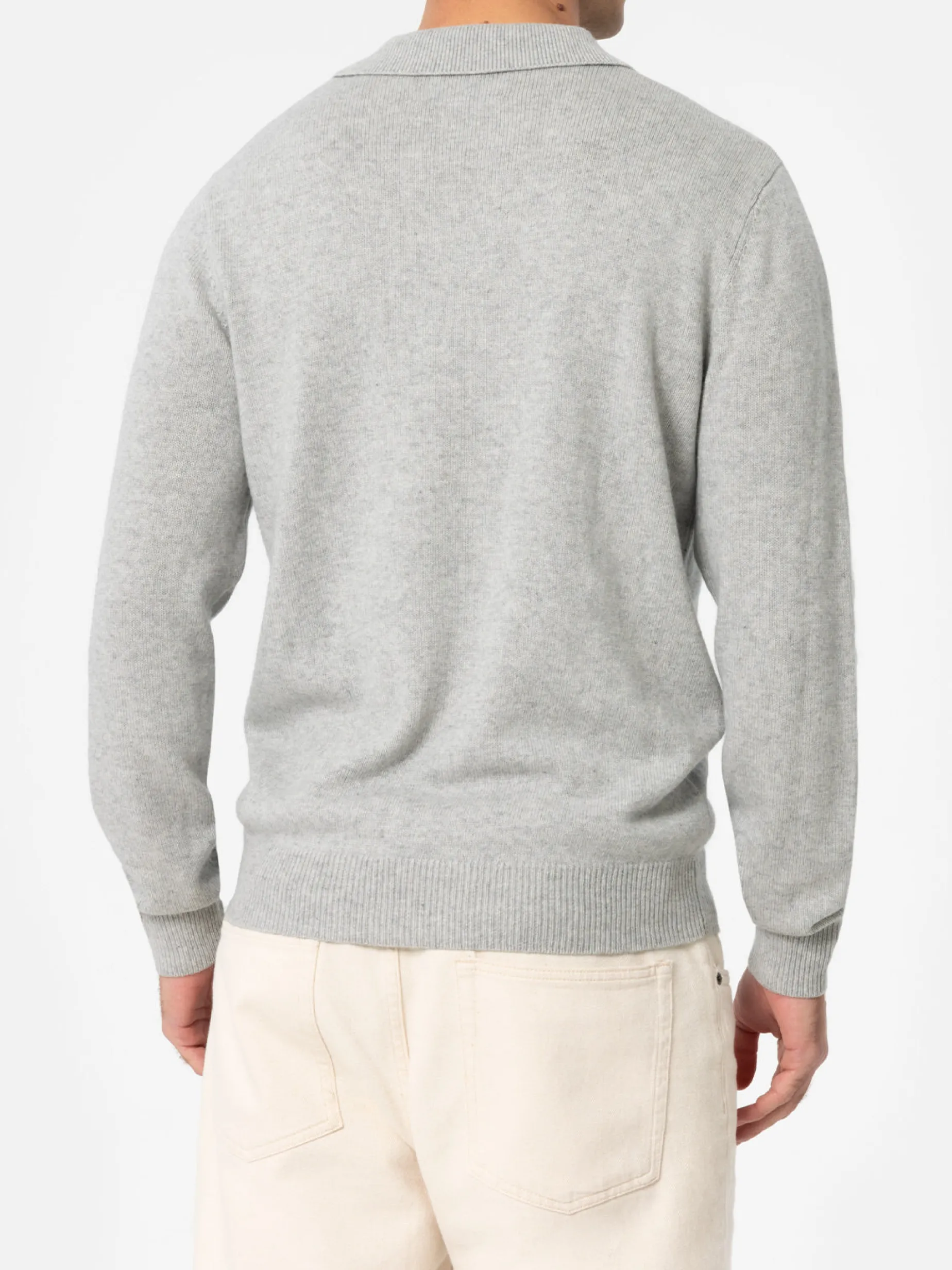 Pullover Covent aus graumeliertem Kaschmir-Mix mit Polokragen für Herren