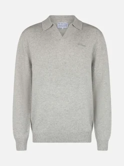 Pullover Covent aus graumeliertem Kaschmir-Mix mit Polokragen für Herren