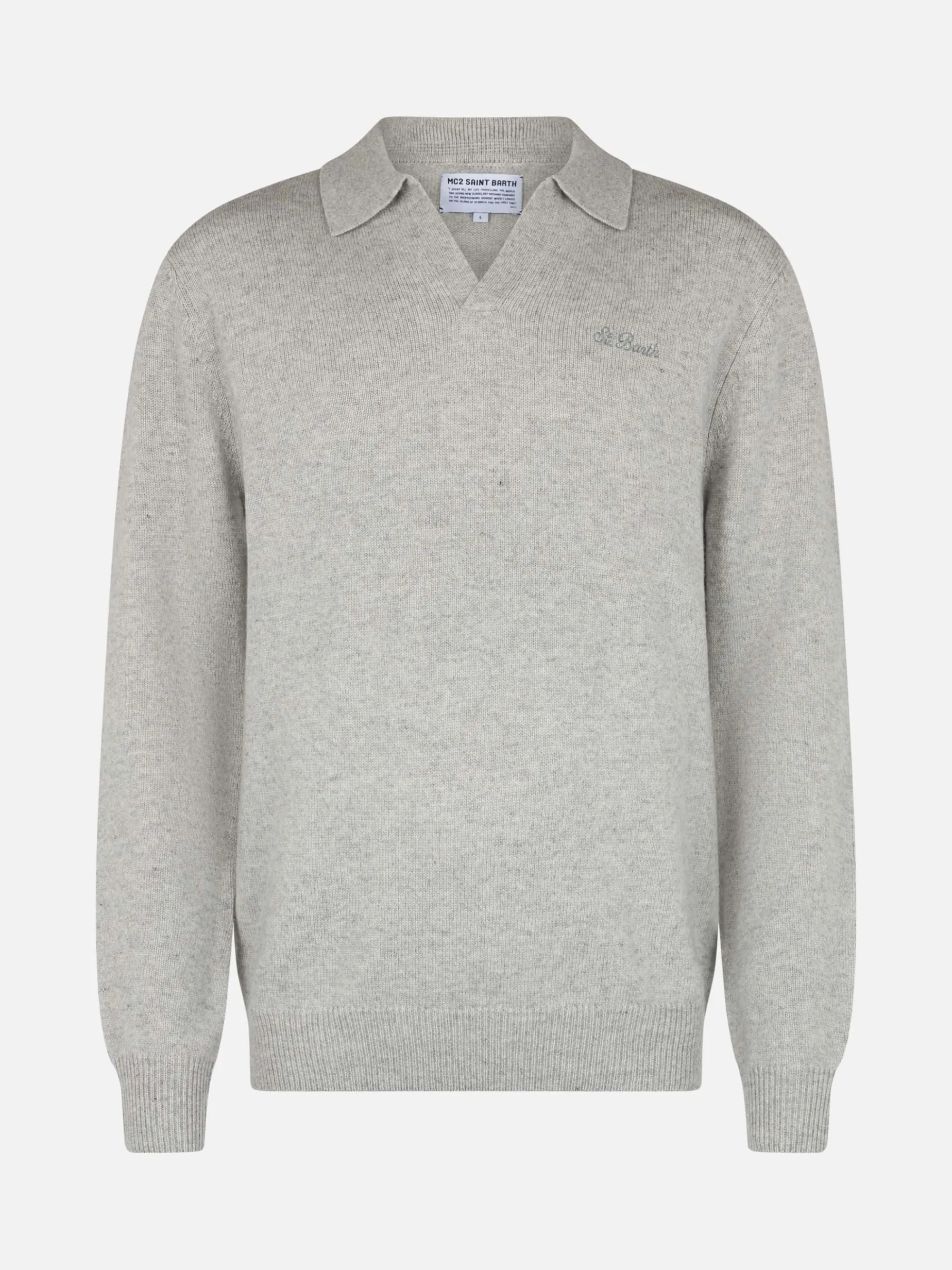 Pullover Covent aus graumeliertem Kaschmir-Mix mit Polokragen für Herren