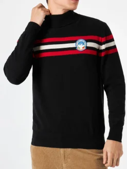 Rollkragenpullover aus Kaschmirmischung mit Aufnäher