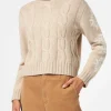 Rollkragenpullover für Damen mit Flechtmuster und Schneeflocken-Strasssteinen