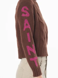 Rollkragenpullover für Damen mit Zopfmuster und Saint-Moritz-Jacquard-Print