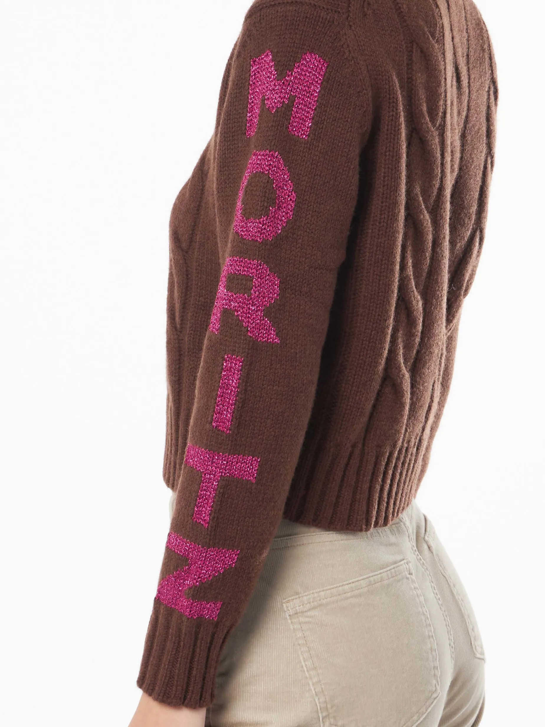 Rollkragenpullover für Damen mit Zopfmuster und Saint-Moritz-Jacquard-Print
