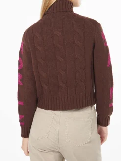 Rollkragenpullover für Damen mit Zopfmuster und Saint-Moritz-Jacquard-Print