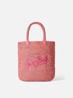 Rosa Basttasche mit Stickerei