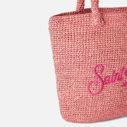 Rosa Basttasche mit Stickerei