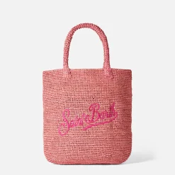 Rosa Basttasche mit Stickerei