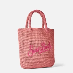 Rosa Basttasche mit Stickerei