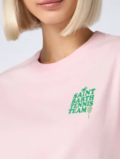 Rosa Baumwoll-T-Shirt mit Aufdruck „St. Barth Tennis Team“