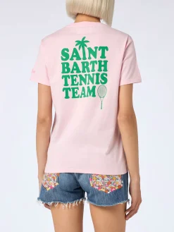 Rosa Baumwoll-T-Shirt mit Aufdruck „St. Barth Tennis Team“