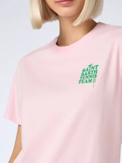 Rosa Baumwoll-T-Shirt mit Aufdruck „St. Barth Tennis Team“