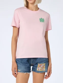 Rosa Baumwoll-T-Shirt mit Aufdruck „St. Barth Tennis Team“