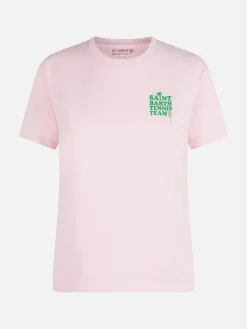 Rosa Baumwoll-T-Shirt mit Aufdruck „St. Barth Tennis Team“