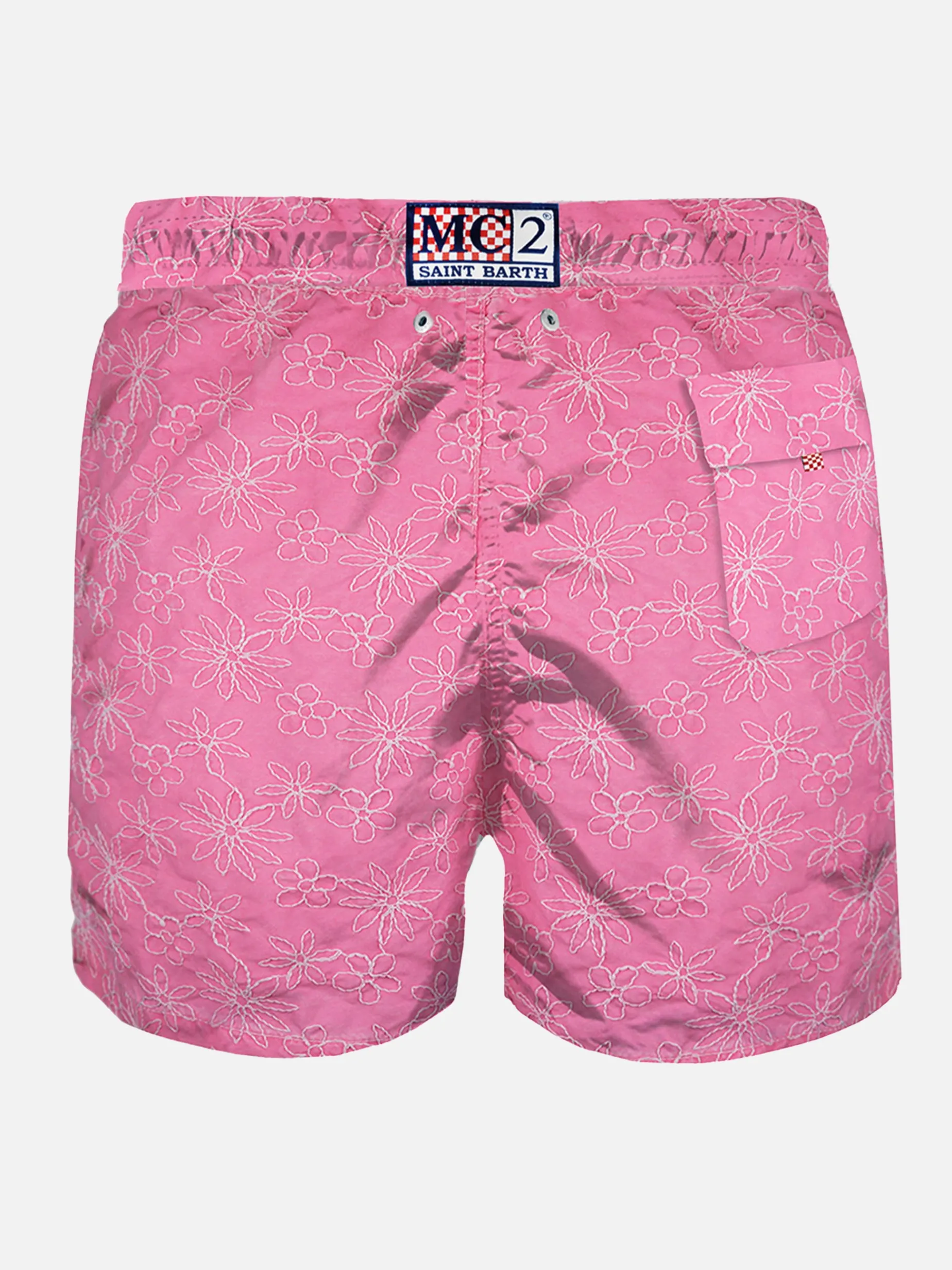 Rosa bestickte Badeshorts