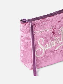 Rosa Chenille-Pochette Aline mit Logo-Stickerei