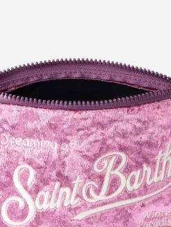 Rosa Chenille-Pochette Aline mit Logo-Stickerei