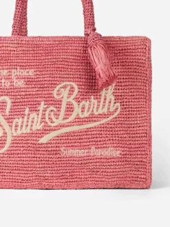 Rosa Colette Raffia-Handtasche mit Stickerei