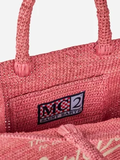 Rosa Colette Raffia-Handtasche mit Stickerei