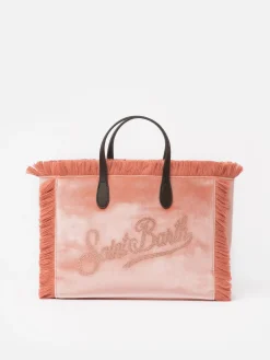 Rosa Colette-Handtasche aus Samt mit Strass-Logo