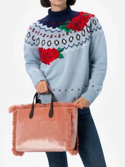 Rosa Colette-Handtasche aus Samt mit Strass-Logo