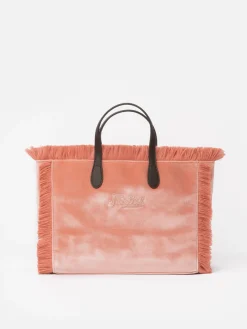 Rosa Colette-Handtasche aus Samt mit Strass-Logo