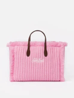 Rosa Colette-Handtasche aus Rippenstrick mit Logo-Stickerei