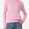 Rosa Damenpullover aus Kaschmirmischung mit Zopfmuster Sorbonne