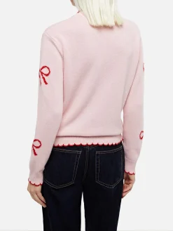Rosa Damenpullover New Queen mit Pretty Woman-Stickerei und Bänder-Print