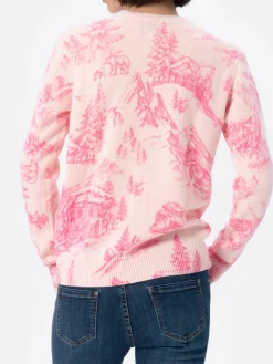 Rosa Damenpullover New Queen mit Toile de Jouy-Druck und Chalet e Rosè-Stickerei