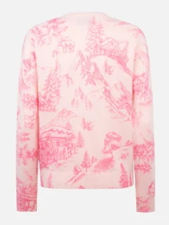 Rosa Damenpullover New Queen mit Toile de Jouy-Druck und Chalet e Rosè-Stickerei