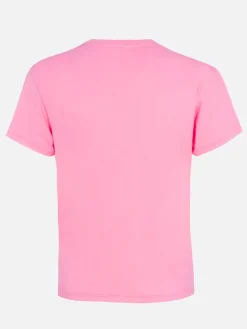 Rosa Damen-T-Shirt Emilie aus Baumwolljersey mit Rundhalsausschnitt und Stickerei „Bollicine, please“