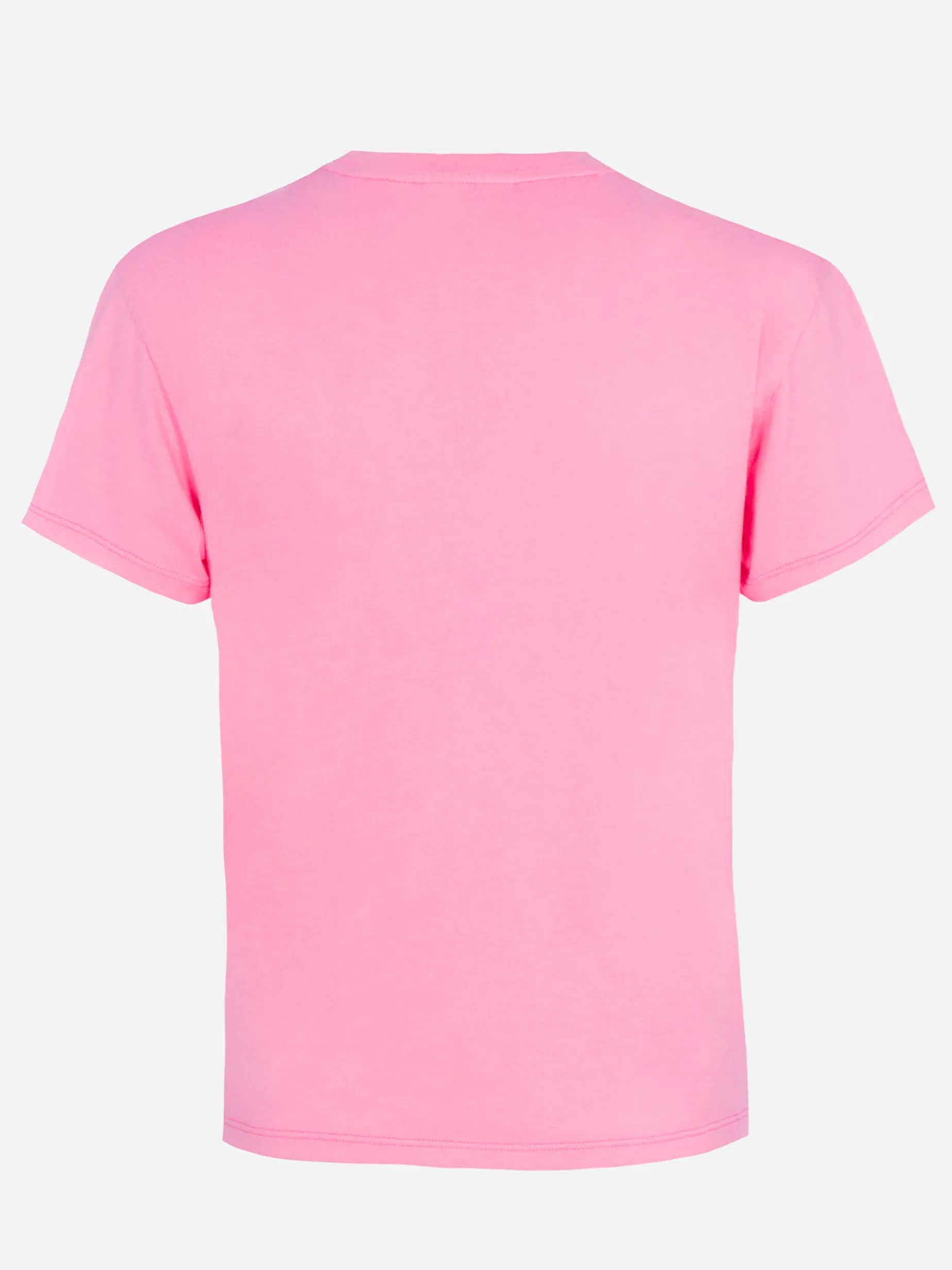 Rosa Damen-T-Shirt Emilie aus Baumwolljersey mit Rundhalsausschnitt und Stickerei „Bollicine, please“