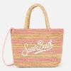 Rosa gestreifte Raffia Beach Midi-Tasche mit Baumwollbeutel