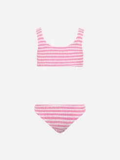 Rosa gestreifter klassischer Crinkle-Bikini für Mädchen von Baker
