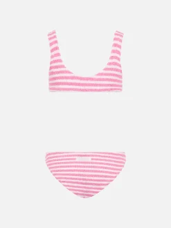 Rosa gestreifter klassischer Crinkle-Bikini für Mädchen von Baker