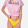 Rosa gestreiftes Damen-T-Shirt mit Beach Girl-Stickerei