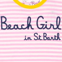 Rosa gestreiftes Damen-T-Shirt mit Beach Girl-Stickerei