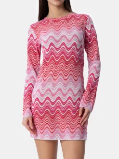 Rosa kurzes Damen-Raschel-Strickkleid Imany