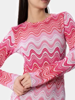 Rosa kurzes Damen-Raschel-Strickkleid Imany