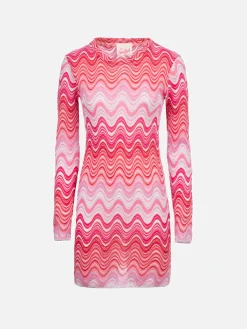 Rosa kurzes Damen-Raschel-Strickkleid Imany
