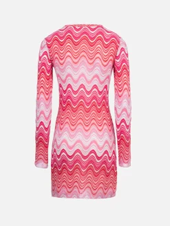 Rosa kurzes Damen-Raschel-Strickkleid Imany