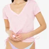 Rosa Leinen-T-Shirt für Damen