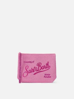 Rosa Lurex-Pochette Aline mit Logo-Stickerei