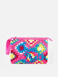 Rosa Parisienne-Häkelclutch mit Saint-Barth-Stickerei