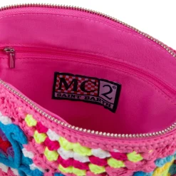 Rosa Parisienne-Häkelclutch mit Saint-Barth-Stickerei