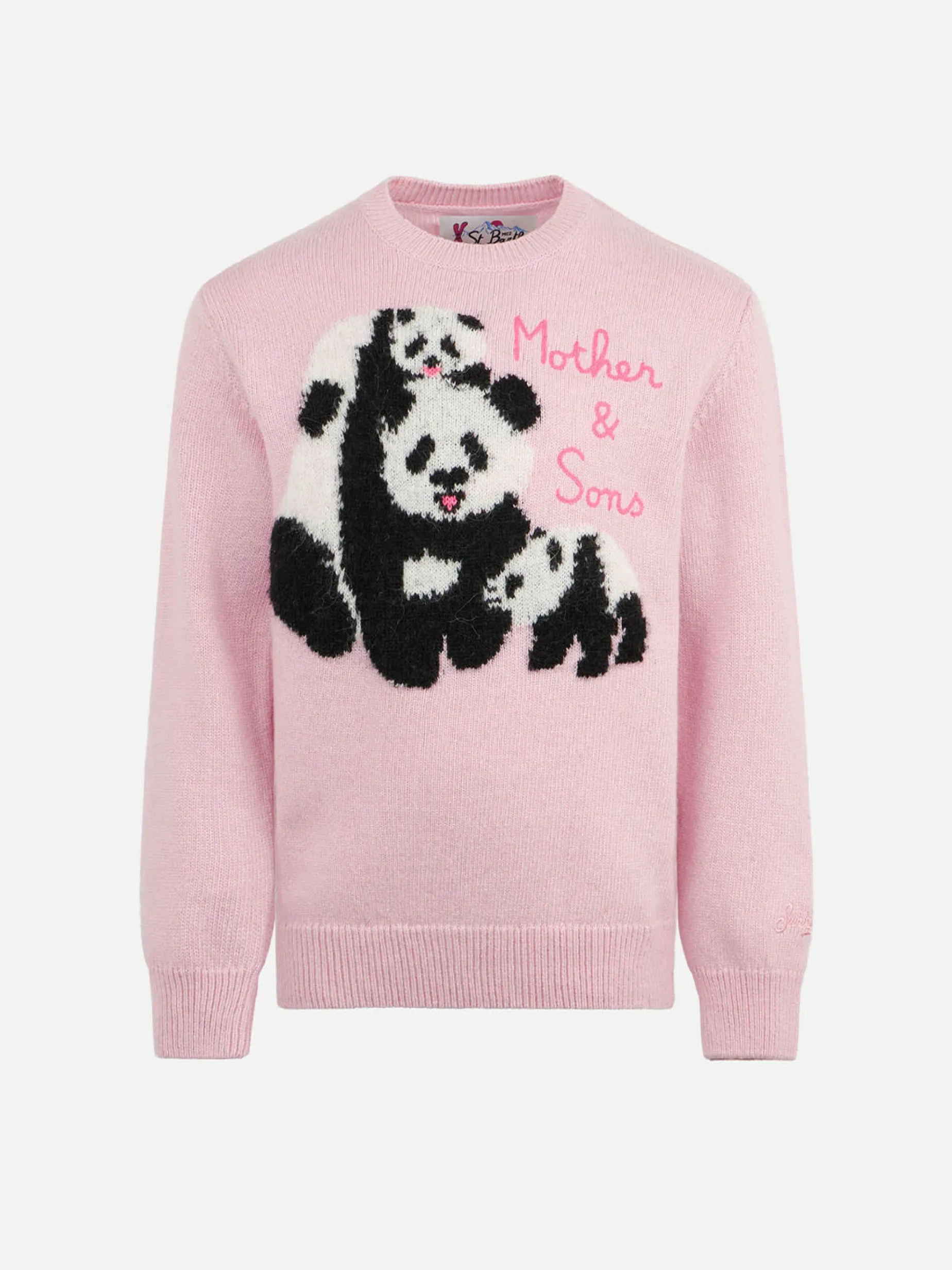 Rosa Pullover für Mädchen mit Rundhalsausschnitt und „Mother & Sons“-Stickerei