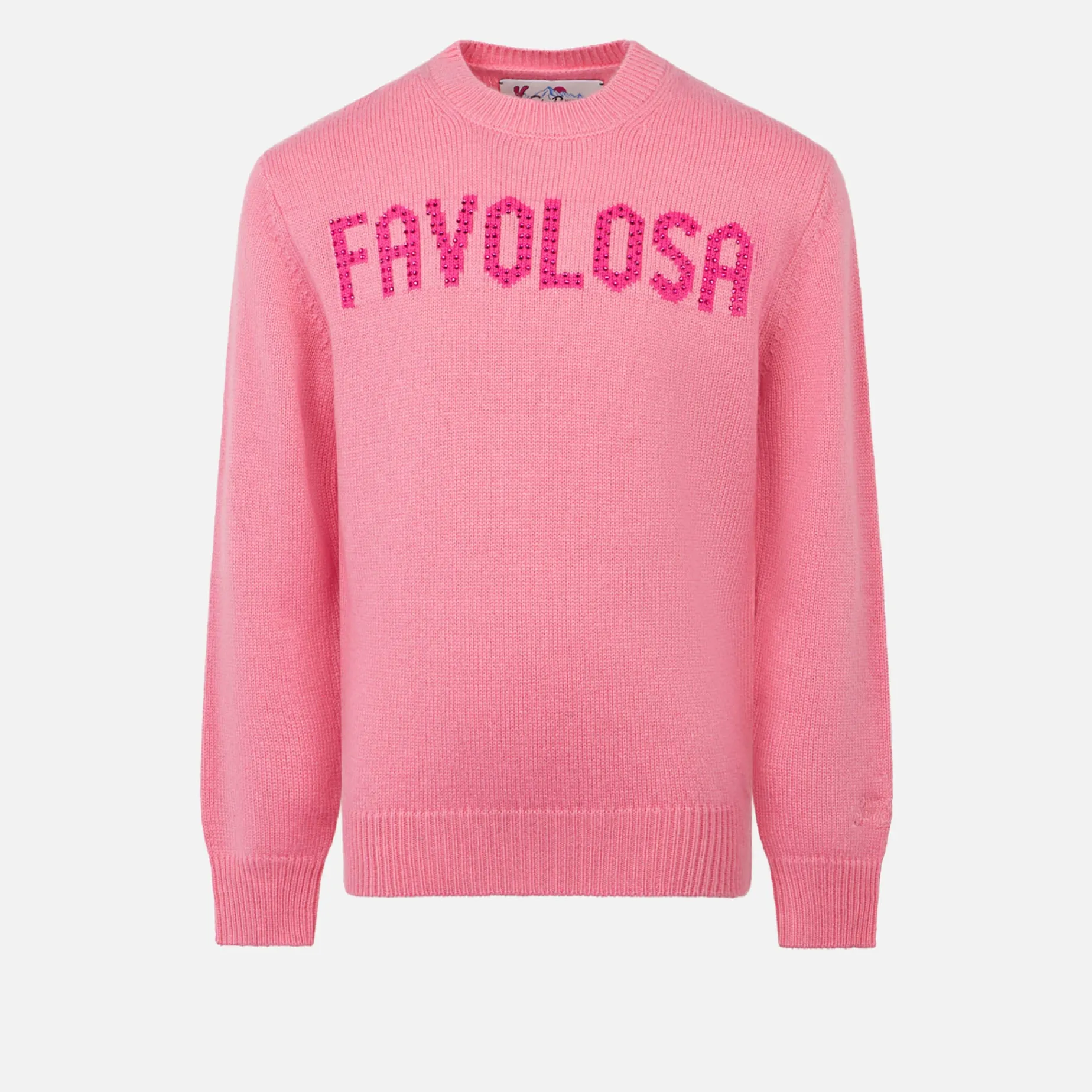 Rosa Pullover für Mädchen mit Rundhalsausschnitt und Favolosa-Strassstein-Print