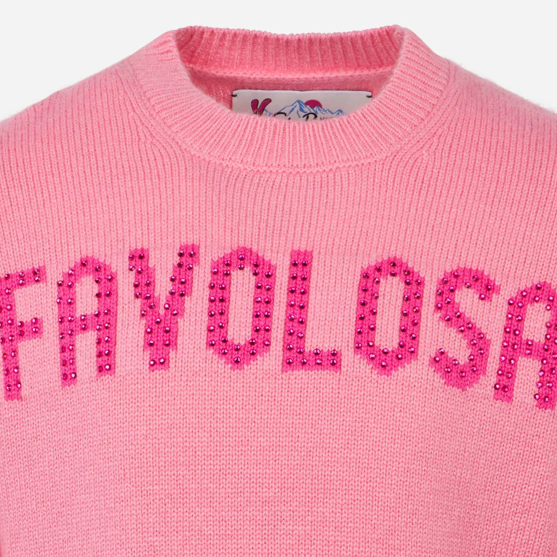 Rosa Pullover für Mädchen mit Rundhalsausschnitt und Favolosa-Strassstein-Print