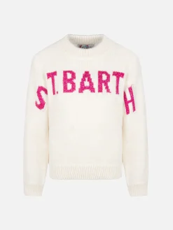 Rosa Rundhalspullover Danya für Mädchen mit Saint Barth Lurex-Logo